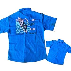 1990s Surf Beach Button Down Shirt Short Sleeves / Boys Age 8 - 10 *